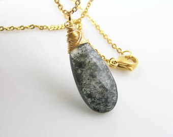 Rutilated Quartz Necklace, Large Gemstone, Gold Jewelry, N2022