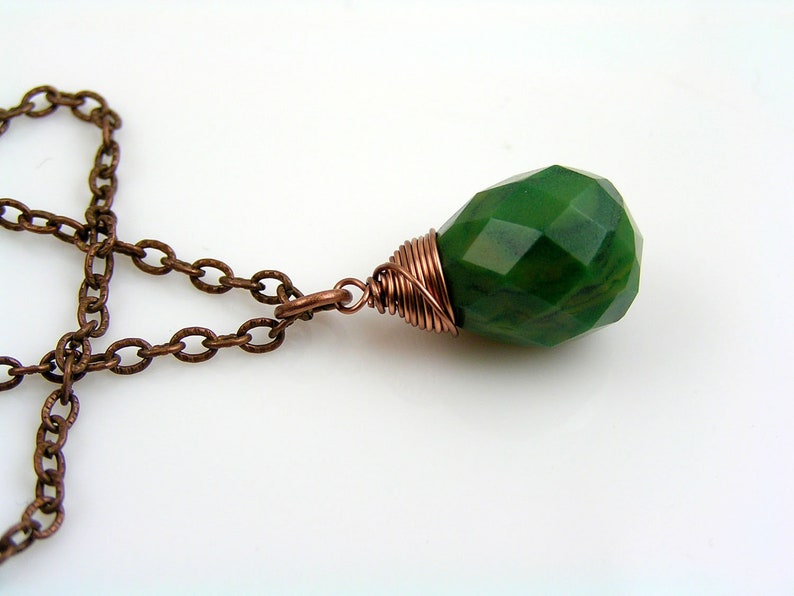 N2049 Green Jade Pendant Jade Necklace Gemstone Jewelry African Jade Jewelry Wire Wrapped Gemstone Necklace Copper Necklace