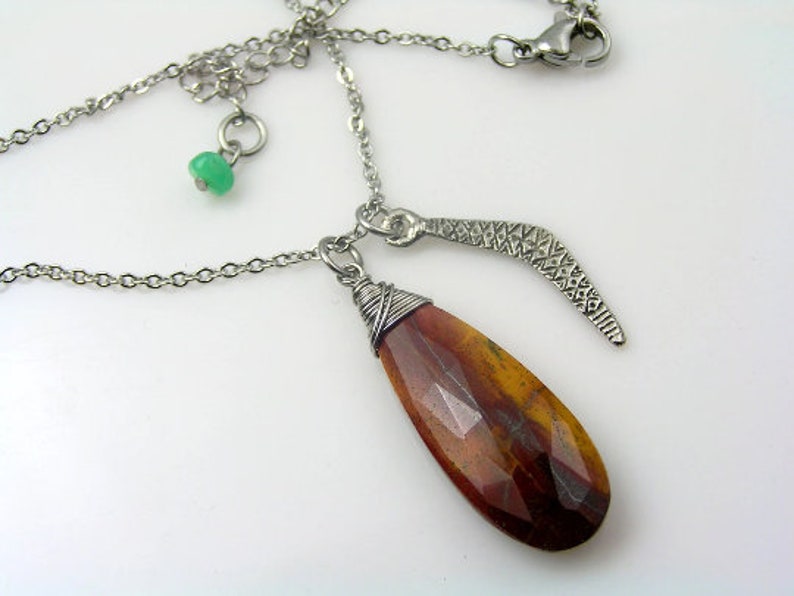 Mookaite and Boomerang Charm Necklace, Moukaite Jasper Jewelry, Australian Seller, Gemstone Pendant, Australian Gift, N1328 image 1