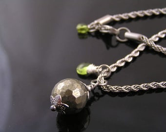 Pyrite Necklace with Peridot, N1385