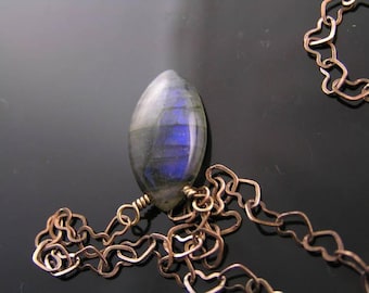 Blue Labradorite on Heart Necklace, N1345