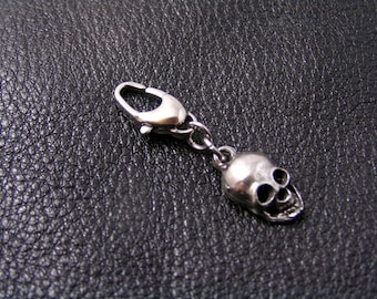 Zipper Pull with Skull Charm, Great Biker Gift, Gothic Charm, Silver Key Chain, WJ Handmade Jewelry, Australian Shops, P220