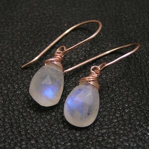 Rose Gold Earrings with Moonstones, Rainbow Moonstone Jewelry, E2458 image 1