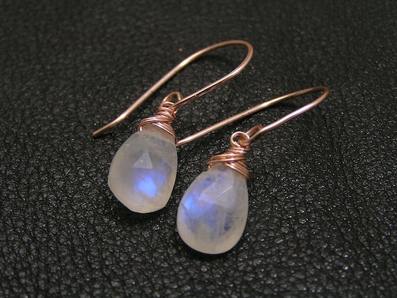 Rose Gold Earrings with Moonstones, Rainbow Moonstone Jewelry, E2458