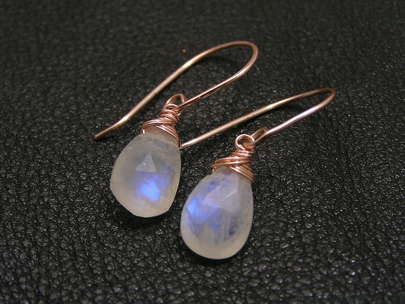 Rose Gold Earrings with Moonstones, Rainbow Moonstone Jewelry, E2458 image 1
