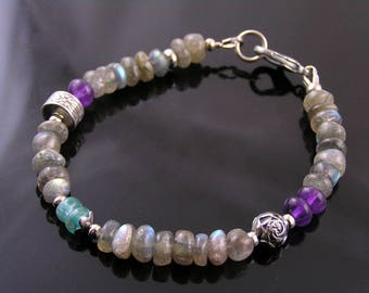 Labradorite Bracelet with Amethyst and Apatite, B263