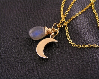Crescent Moon Necklace with Labradorite, N2255