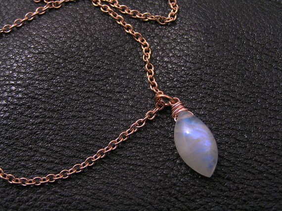 Rainbow Moonstone Necklace in Rose Gold 