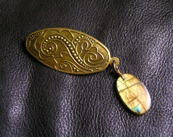 Labradorite Brooch, Lapel Pin, P219