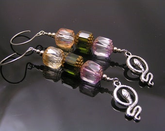 Snake Earrings with Czech Crystal Beads, E1273