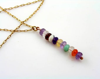Gemstone Necklace, Solid Copper and Brass, Amethyst, Carnelian and Opal Beads, Handmade Beaded Jewelry, N2044