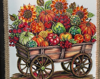 Chariot d'automne, chariot de légumes, chariot d'automne, marché de producteurs, chariot de producteurs, décoration de cuisine, décoration de restaurant, décoration de café