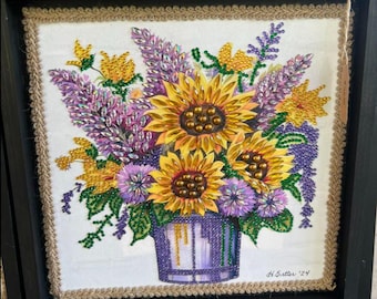 Cadeau unique pour la fête des mères, peinture au diamant, décoration d'automne tournesols, fleurs pour maman, cadeau d'anniversaire, cadeau de pendaison de crémaillère, cadeau immobilier
