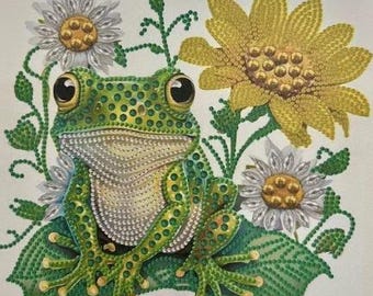 Peinture diamant grenouille, cadeau unique, décoration murale embellie,