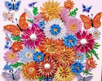Peinture diamant fleurs, Peinture diamant papillons, Cadeau unique, Décoration murale embellie