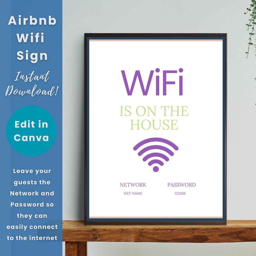 Airbnb Wifi Sign, Editable Wifi Sign Template, Custom Canva Wifi ...