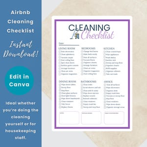 Editable Airbnb Cleaning Checklist, Professional Housekeeping Template, Canva Vacation Rental Cleaning List, Cleaning Service Task List