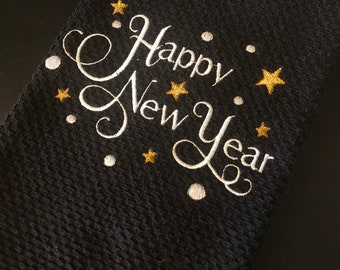 Happy New Year Embroidered Kitchen Towel