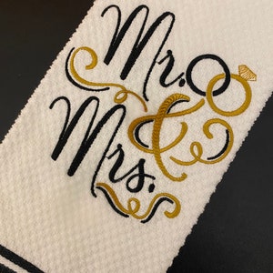 Mr. and Mrs. Embroidered Kitchen Towel White