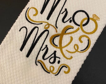 Mr. and Mrs. Embroidered Kitchen Towel