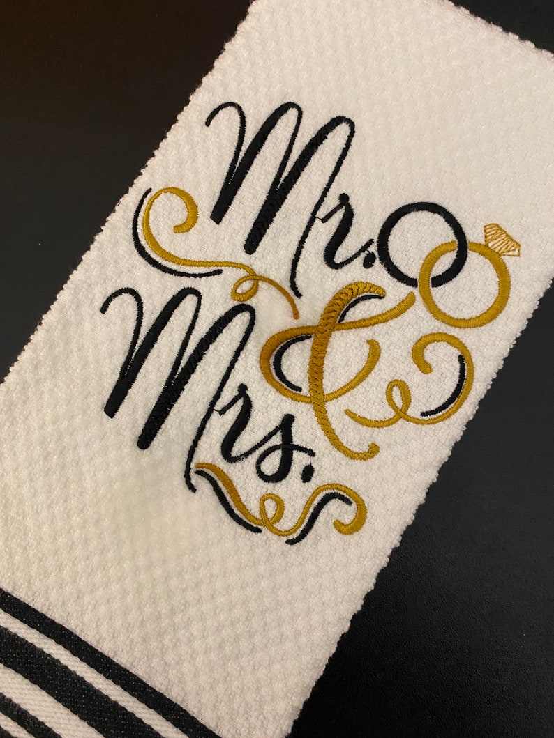 Mr. and Mrs. Embroidered Kitchen Towel White