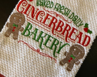 Gingerbread Bakery Embroidered Christmas Kitchen Towel