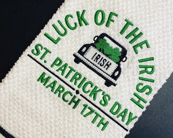 St Patrick's Day Luck of the Irish March 17th Embroidered Kitchen Towel