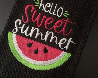 Embroidered Kitchen Towel Hello Sweet Summer Watermelon