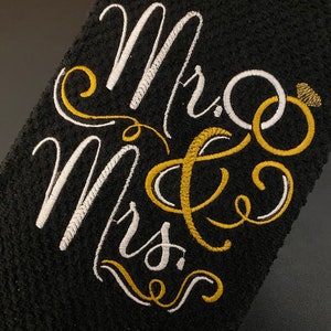 Mr. and Mrs. Embroidered Kitchen Towel Black