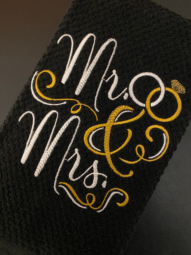 Mr. and Mrs. Embroidered Kitchen Towel Black