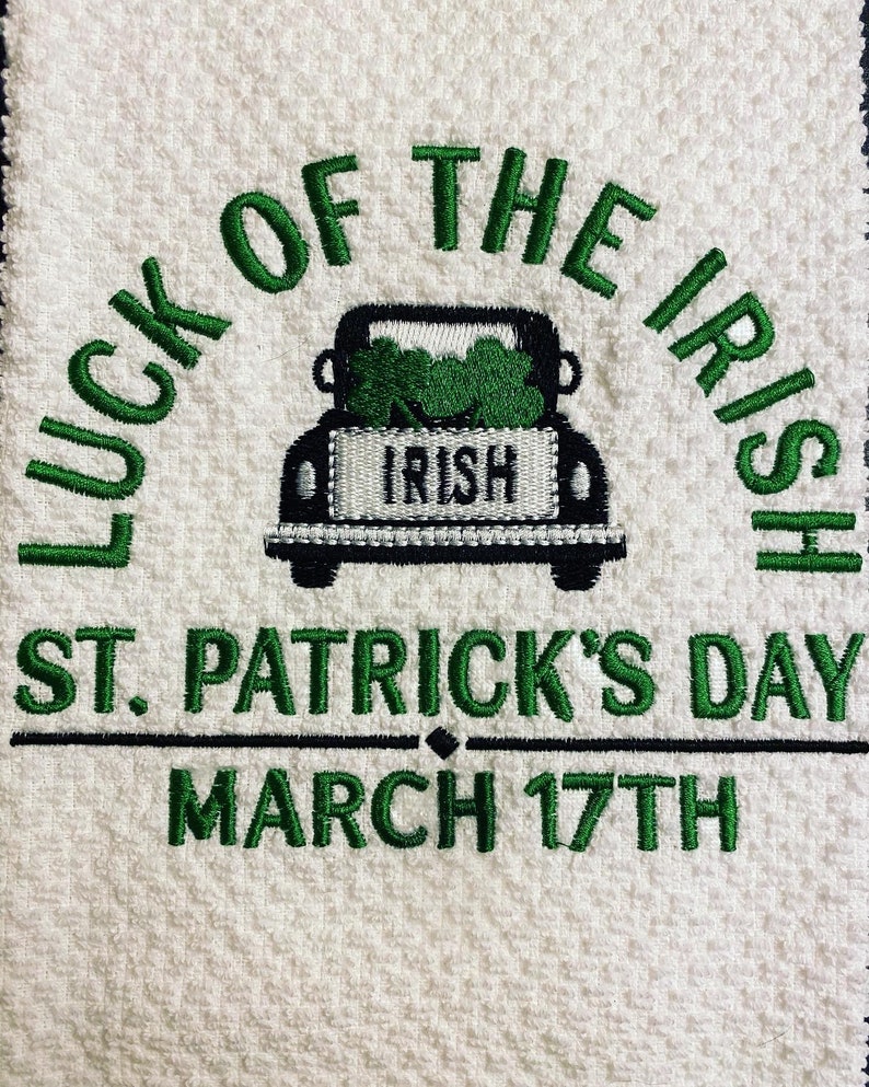 St Patrick's Day Luck of the Irish March 17th Embroidered Kitchen Towel image 2