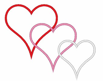 Triple Heart Applique Valentine's Day Machine Embroidery Design