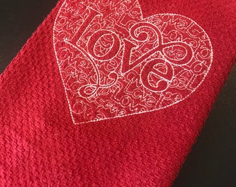 Valentine's Day Love Heart Embroidered Kitchen Towel