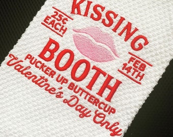 Valentine's Day Kissing Booth Embroidered Kitchen Towel