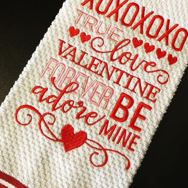 Valentine's Day Embroidered Kitchen Towel