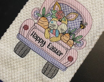 Easter Bunny Holiday Spring Embroidered Kitchen Towel