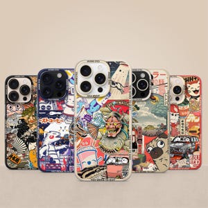 Funda para teléfono con diseño de moodboard de anime japonés, con dibujos kawaii para iPhone 16, 15 Plus, 14, 13, 12, Samsung S25 Ultra, S24FE, S23FE, A56, A55, A36