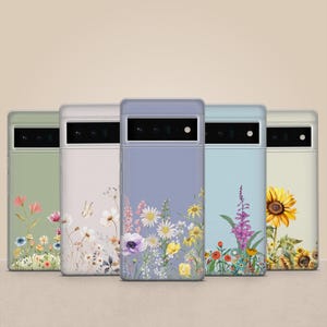 Custodia per telefono con estetica floreale e fiori primaverili, cover carina e minimalista per Pixel 9Pro, 8A, 7, iPhone 16e, 15, 14, 13, Samsung S25, S24FE, A55, A26