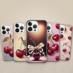 Sweet Cherry Phone Case Cherries Ribbon bow Cover for iPhone 17, 16 Pro, 15, 14, 13 Samsung S25, S24FE, A55, A36, A26 Pixel 10, 9, 8, 7