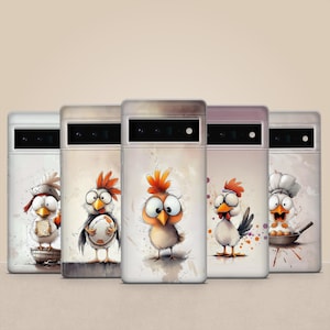 Cute Chicken Phone Case Pastel Farm Animal Cover for Pixel 9, 9 XL, 8Pro, 8A, 7, 7A, 6, iPhone 16, 15, 14, 13, Samsung S25, S24FE, A55, A26