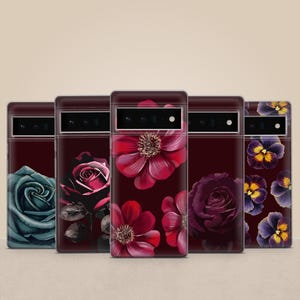 Coque de portable fleurs bordeaux, rose foncé florale, pour Pixel 9, 9 XL, 8Pro, 8A, 7, 7A, 6, iPhone 16, 15, 14, 13, Samsung S25, S24FE, A55, A26