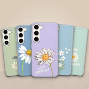 Custodia per telefono con motivo a margherita minimalista e carina, con motivo floreale primaverile, per Samsung Galaxy S25, S24FE, S23, A55, iPhone 16e, 16 Pro Max 15, 14 Pixel 9, 8, 7