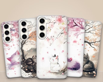 Blütenblatt Katzenkragen Handyhülle Blooming Kitten Cover, für Samsung Galaxy S25, S24FE, S23, A55, A36, A26, iPhone 17, 16 Pro, 15 Pixel 10, 9, 8