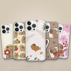 Bonita funda de teléfono con diseño de carpincho kawaii, con diseño de animales de dibujos animados, para iPhone 16e, 15, 14, Samsung S25 Ultra, S24FE, A55, A36, A26, Pixel 9, 8, 7
