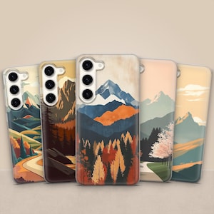 Custodia per telefono naturale, minimalista, motivo montagna, per Samsung Galaxy S25, S24FE, S23, A55, A36, A26, A16, iPhone 16, 15, 14 Pixel 9, 8, 7, 6
