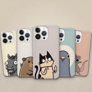 Custodia per telefono con animali divertenti, motivo: gatto, topo e cavallo, per iPhone 16e, 15, 14, Samsung S25 Ultra, S24FE, A55, A36, A26, Pixel 9, 8, 7