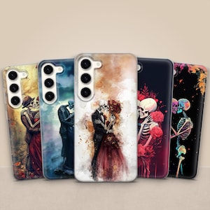 Gothic Liebe Skelett Handyhülle Case für Samsung Galaxy S25, S24FE, S23, A55, A36, A26, A16, iPhone 16, 15, 14 Pixel 9, 8, 7
