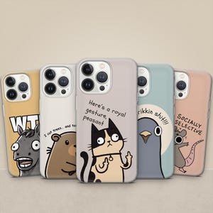 Zabawny mem zwierzęcy etui na telefon głupia kreskówka kot, mysz, koń pokrywa dla iPhone 16e, 15, 14 Samsung S25 Ultra, S24FE, A55, A36, A26 Pixel 9, 8