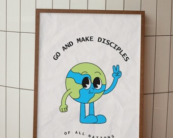 Retro Christian Wall Art Series | Go & Make Disciples (BEIGE) Digital Download MATT 28:18 | Trendy Scripture Art