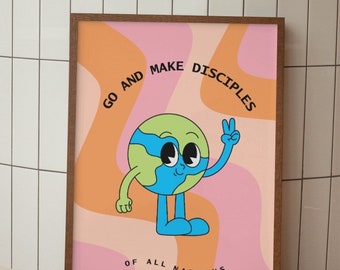 Retro Christian Wall Art Series | Go & Make Disciples (ORIGINAL) Instant Digital Download MATT 28:18 | Trendy Scripture Art